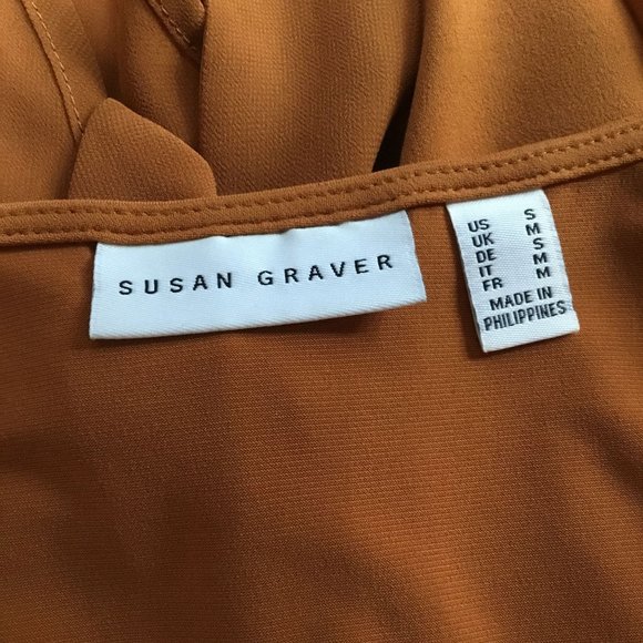 Susan Graver Liquid Knit Top with Chiffon Sleeves Rust S - Picture 3 of 4